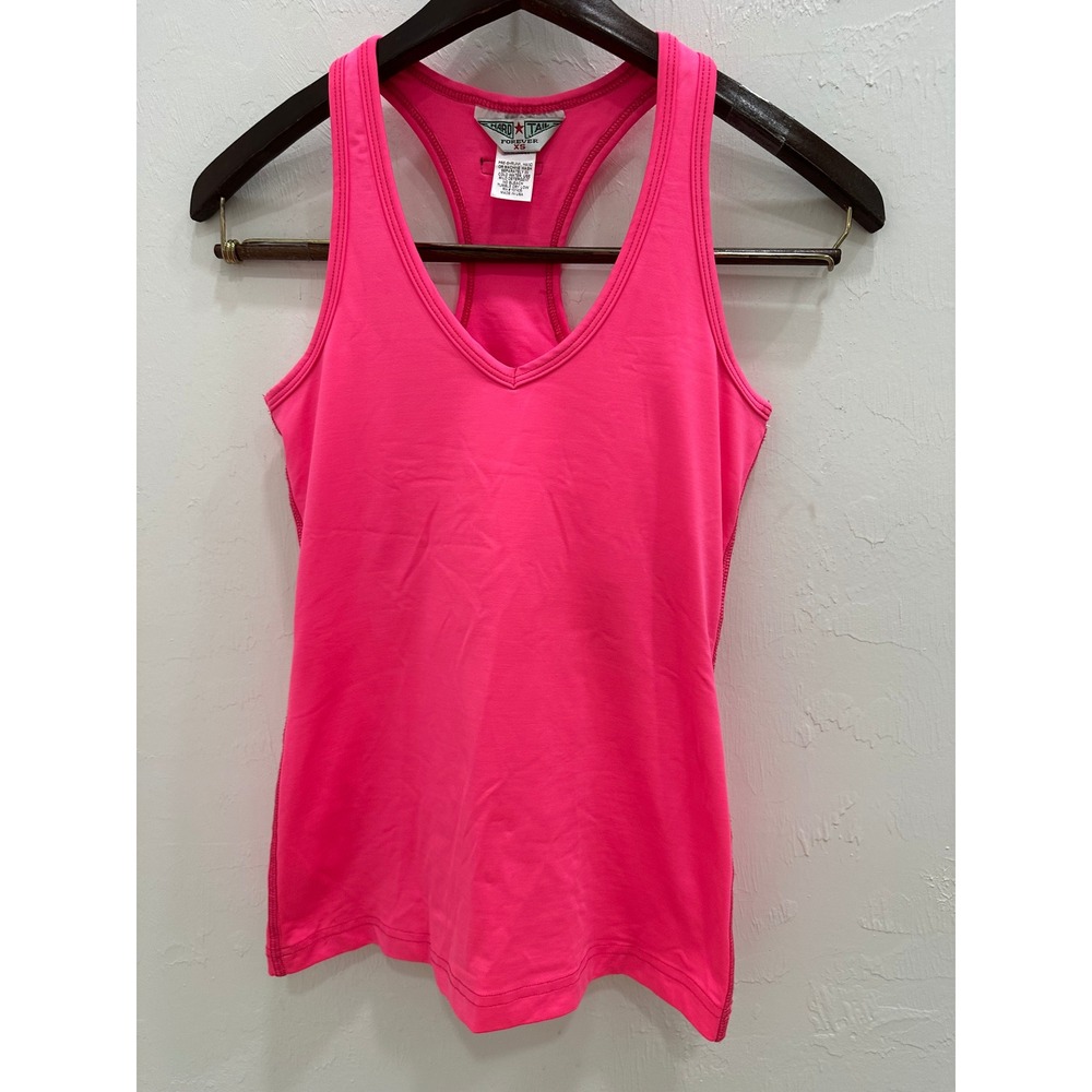 Hard Tail Forever Neon Pink Racerback Tank Top V-Neck XS TAC-04NP Made in USA